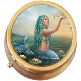 Mermaid Brass Round Pill Box