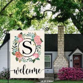 YeeCASE Monogram Letter Garden Flag Floral 12x18 Inch Double Sided for Outside Small Burlap Family Last Name Initial Yard Flag (S)