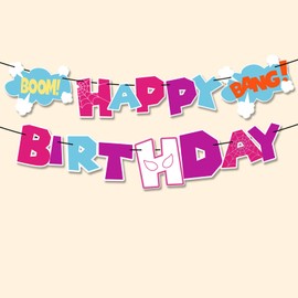 Happy Birthday Banner, Cute Boom Bang Birthday Banner Girl Hero Birthday Party Decor Decoration Banner Garland Creative Spider-Themed Party Supplies for Wall Home Gardens