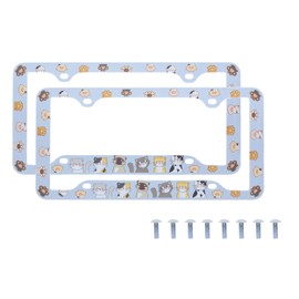 Sgooky Cute Cats & Paws Print Design License Plate Frame, Light Blue Decorative Frame with 4 Holes, Car Accessory for Cat Lovers