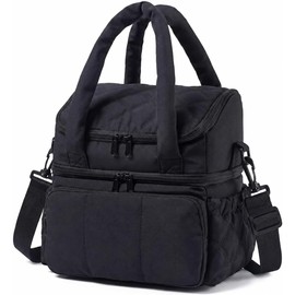 Lonchera Térmica para Mujer, Bolsa de Almuerzo de 2 Compartimentos,Negra
