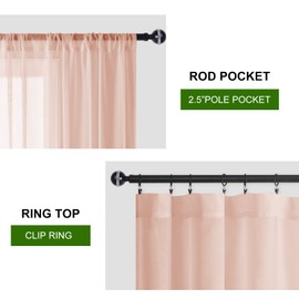 Hiasan Wedding Sheer Curtains 84 Inches Long with Tiebacks, Rod Pocket Light Filtering Semi Transparent Lightweight Voile Window Curtains for Bedroom, Living Room, W52 x L84, Blush Pink, 2 Panels