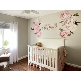 Murwall Floral Peonies Wall Decal, Peony Bouquet Flowers Removable Peel and Stick Wall Sticker