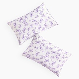 Wake In Cloud - Cottagecore Pillow Cases, Floral Shabby Chic Vintage Flower Shabby Chic Coquette Aesthetic, Set of 2 Soft Pillowcases Pillow Shams Covers, Lilac, Standard Size 20x26 Inches