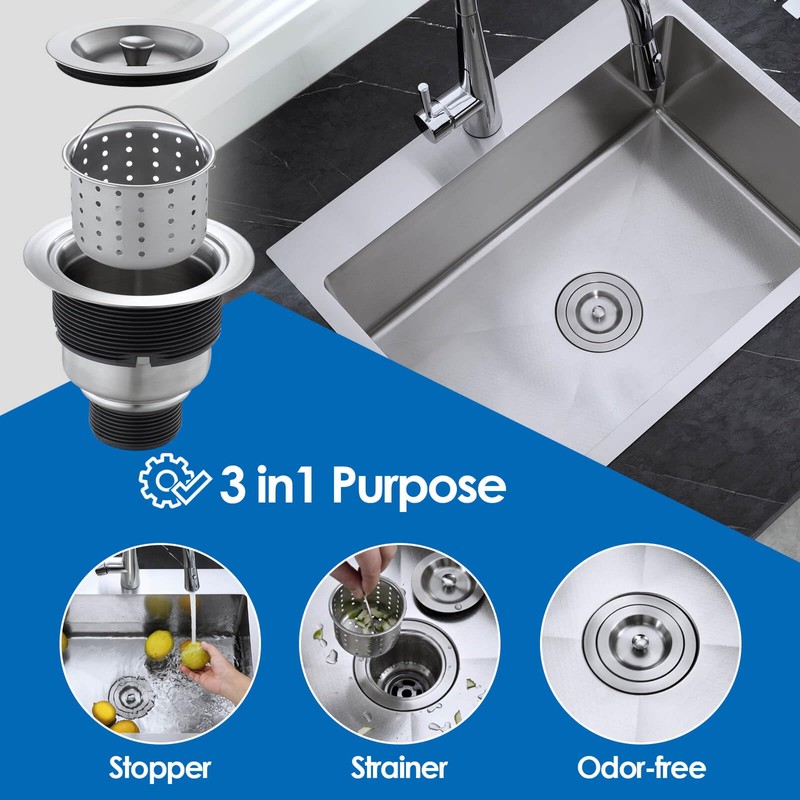 ROVOGO 3-1/2 inch Kitchen Sink Drain Assembly with Removable Deep