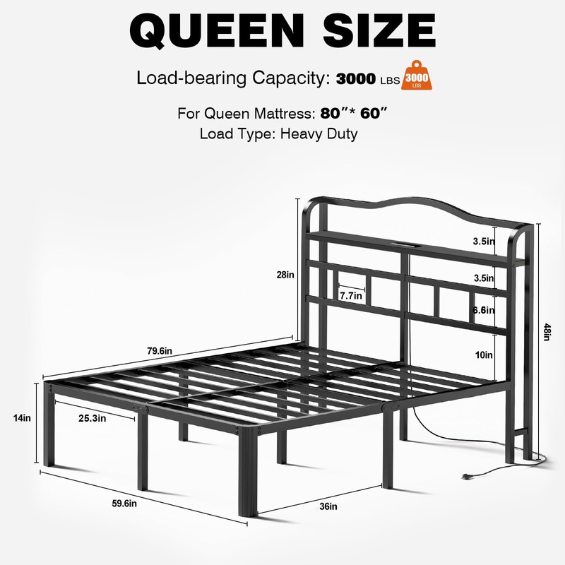 RmagineX Queen Size Bed Frame, 14 Inch High Heavy Duty