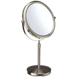 JERDON Two-Sided Tabletop Makeup Mirror - Makeup Mirror with 5X Magnification & Swivel Design - Portable 9-Inch Diameter Mirror in Nickel Finish - Model JP4045N