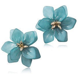 Acrylic Large Flower Stud Earrings Matte Flower Dangle Earrings with Gold Flower Bud for Women