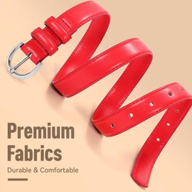 VONMELLI Women's Leather Belt For Jeans Dresses Adjustable Vintage Waist Belts For Women Fashion Leather Belt Classic Ladies Belts With Single Prong Buckle Red M