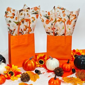 LIAPAWPAW Fall Tissue Paper Bulk, Orange Gift Tissue Paper for Gift Bags & Gifts Wrapping, Gnomes Pumpkin Leaves Print Art Packaging for Autumn Harvest Thanksgiving Party Decor Craft 30 Sheets 20x14in