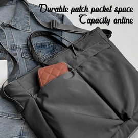 Macayda Handbag Women's Shoulder Bag Large Tote Bag Nylon Shopper Bag Zips Crossbody Bag for Work School Travel School, black