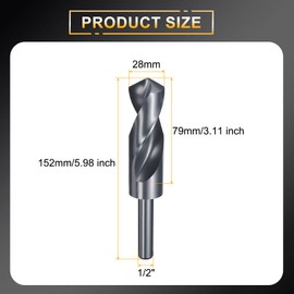 sourcing map 28mm Drill Bit 1/2" Reduced Shank Round 4341 High Speed Steel Nitriding Black 118° Standard Point for Plastic Wood Copper Aluminum Iron Medium Soft Metal