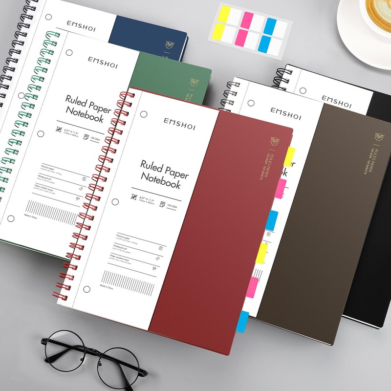 EMSHOI A4 Spiral Notebook College Ruled Lined Journal, 11.2" X