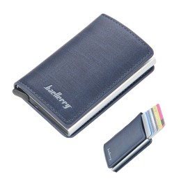 FUNTOCA Cartera Desplegable Hombre Automático Pop-Up, Tarjetero de Cuero, Tarjetero Desplegable con Protección RFID, Cartera de Tarjeta de Crédito de PU, Carteras de Hombre, Delgado, Ligero (Azul)