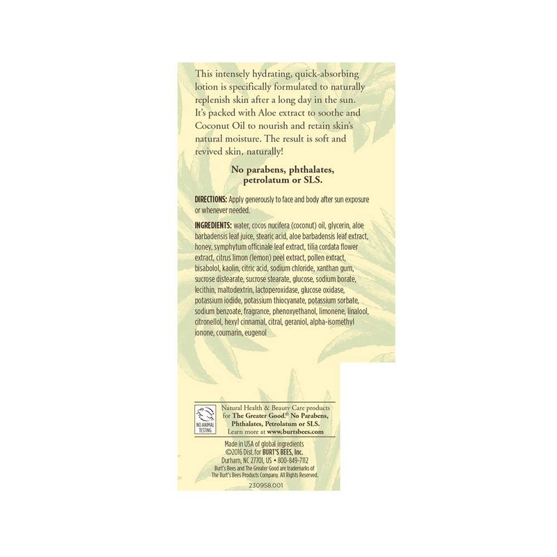 Aloe Burt's Bees Para Después Del Sol, 180 Ml -