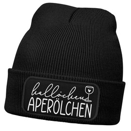 MoonWorks® Women's Beanie with Patch They See Me Aperollin Knitted Hat with Drinking Saying Print Funny Women's Hat, black / white