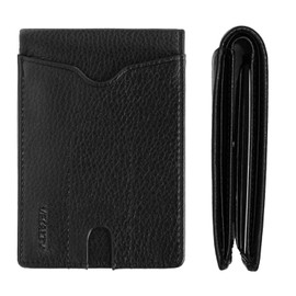 VEGALTY - Microfiber Minimalist Scratch-Resistant Leather Wallet with Airtag Pouch | Slim Bifold Front Pocket with RFID Protection 6 Card Slots and Hidden ID Window - Black