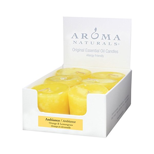 Aroma Naturals Ambiance Votive Candle, Yellow/Orange/Lemongrass, 6 Count