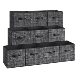 SONGMICS Storage Cubes, 13-Inch Non-Woven Fabric Bins with Double Handles, Set of 10, Closet Organizers for Shelves, Foldable, for Clothes, Ink Black UROB133B01