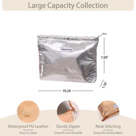 Dtweista Glittler Cosmetic Bag for Women Large Capacity PU Make Up Clutch Bag Travel Silver Toiletry Pouch Organizer (Gold)