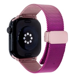Milanese Mesh Loop Watch Band, Unique Purple & Rose Pink and Silver Color Compatible with iWatch Ultra2/Ultra Series 9/8/7/SE/6/5/4/3/2/1, 38mm, 40mm, 41mm, 42mm, 44mm, 45mm, 49mm for Women & Men(42mm/44mm/45mm/49mm, purple and rose pink)