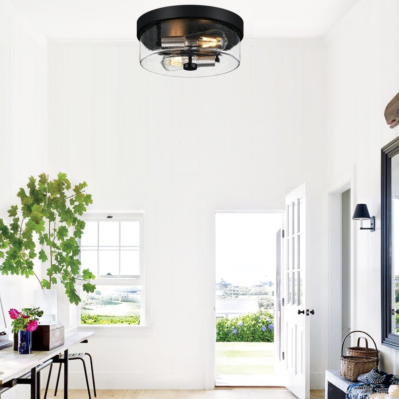 Flush Mount Ceiling Light Fixtures, 2-Light Black and Silver Ceiling