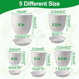 SPORTYOUTH Plant Pots 6/5.5/5/4.5/4 Inch with Drainage, Set of 5 Plastic Planters White Flower Pots with Saucers Trays, Modern Decorative Pots Set for Indoor Outdoor Home Garden