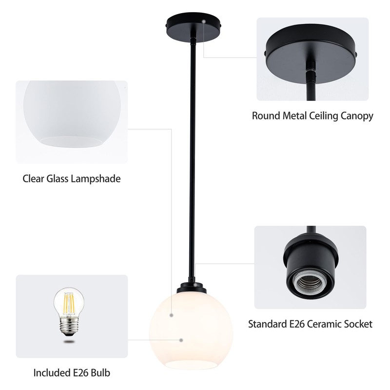 MAYNA 1 Pack Modern Pendant Lights Kitchen Island, Matte Black