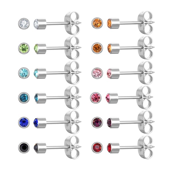 12 Pairs of Ear Piercing Stud Earrings Set, Gold-Plated Surgical