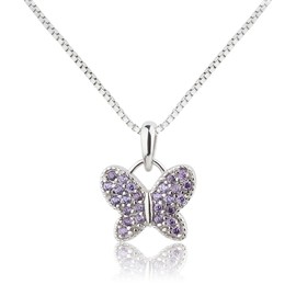 Cherished Moments Girl's Sterling Silver Butterfly February CZ Birthstone Necklace for Toddlers, Little Girls, Teens, or Women, 16-18 inch