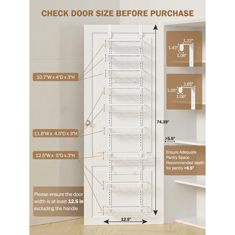 Delamu Narrow 9-Tier Over the Door Pantry Organizer, Adjustable Pantry