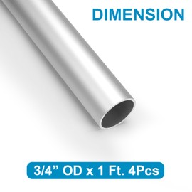 Vigorous Aluminum Tube, 4PCS 3/4" OD x 1Ft Length 6030 Aluminum Round Tube, 0.05" Wall Thickness, T5 Aluminum Tubing for DIY Projects, Home Decorations, Frames, Machine, Architectural Applications