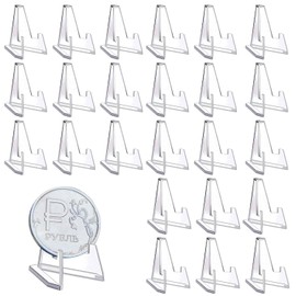 Lyivisk Pack of 25 Transparent Acrylic Coin Holders Mini Display Stand for Collectible Coins Cards Medals and Pendants Sturdy Easel Stand for Desktop Display