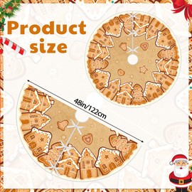 Motionchic 48 Inches Christmas Tree Skirt Gingerbread House Pattern Christmas Tree Mat Cookies Sugar Candy Ornaments Decorations for Holiday Party Decorations Indoor Outdoor