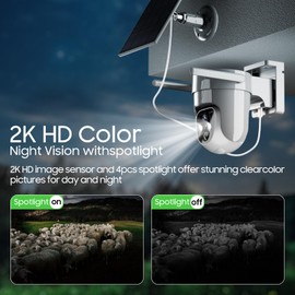 Camii 4G LTE Cellular Security Smart Camera No WiFi 360°View 2K HD Cameras Outdoor Solar Battery Powered 2K Cam for Home Security Color Night Vision Motion Detection SIM Card/SD Card Storage