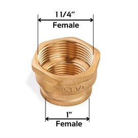 Reducing Coupling 1" female x 1 ¼” female Brass Coupling 1 inches x 1¼ inches Female Brass Pipe Fitting