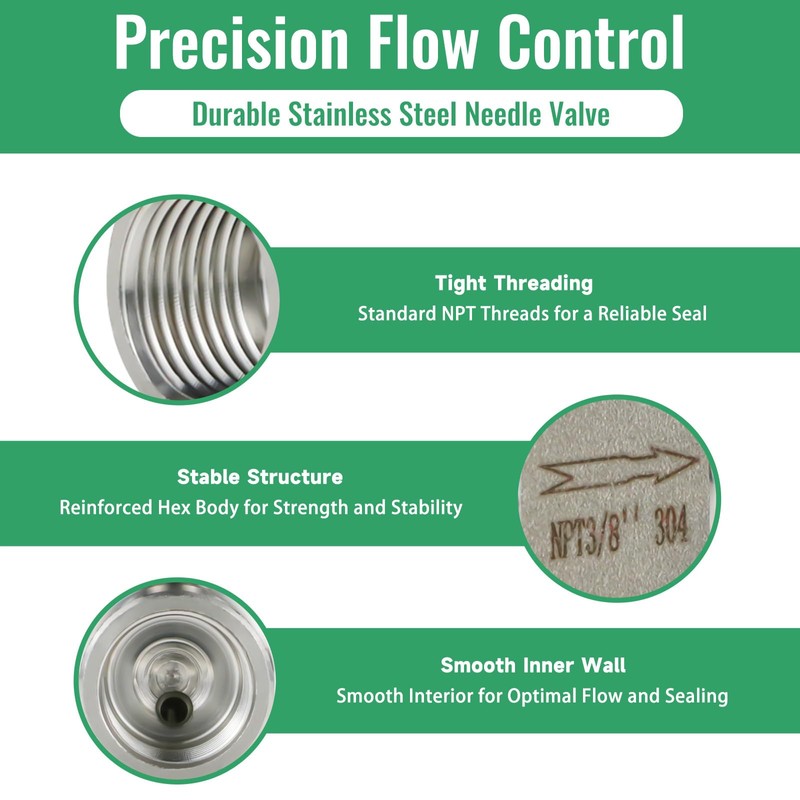 Angry Pony 3/8 Needle Valve, Stainless Steel 304 Needle Valve