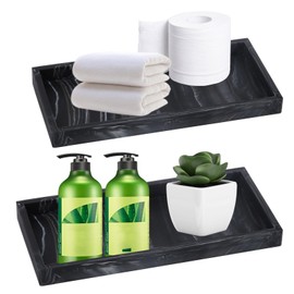 Longzhuo 2PCS Bandeja de Baño, Bandeja de Silicona para Tocador, Bandeja Rectangular para Lavabo, Bandeja para Guardar Joyas (Mármol Negro Pequeño)