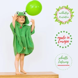 Smithy Children's Bath Poncho I Baby Girls Boys I Terry Cotton I Hood with Ears, Green
