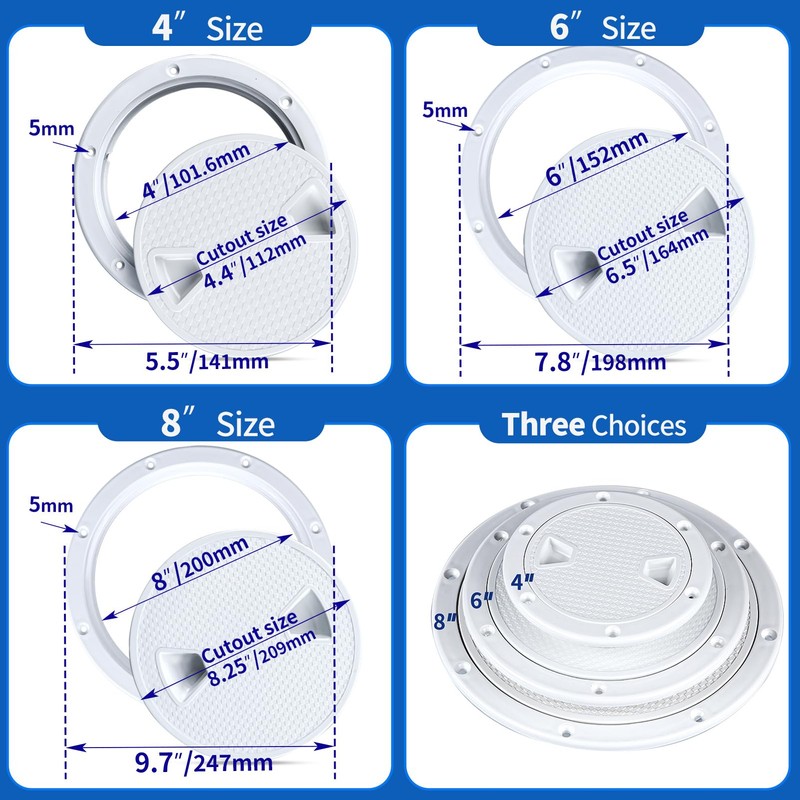Smartmarine Boat Hatch White 4" 6" 8" Round Non Slip
