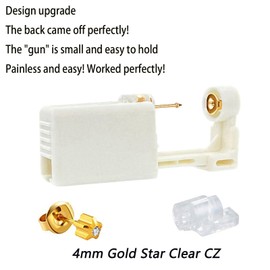 Dzxin 4 Pack Ear Piercing Gun Kit, Disposable Self Ear Piercing Gun Kit with Earring Studs Safety Ear Piercing Gun Kit Tool （Gold Star