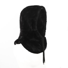 Women Faux Fur Winter Balaclava Hood Fleece Hooded Scarf Cold Proof Hat Neck Warmer Windproof Ski Balaclava Thermal Hood Hats Black