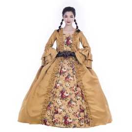 Womens Marie Antoinette Costume Rococo Ball Gown Gothic Victorian Dress (2XL, golden)
