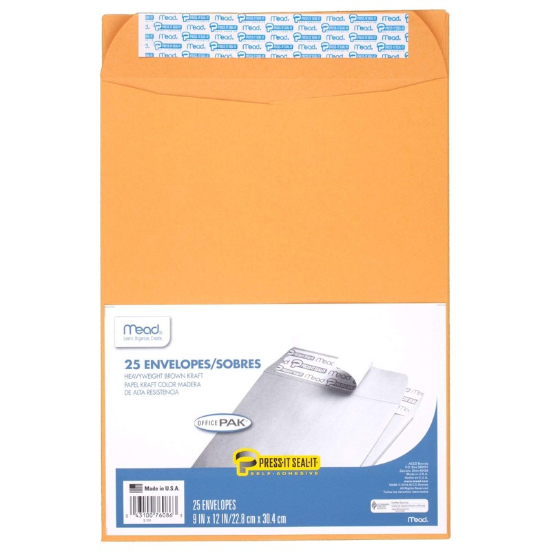 Mead Envelopes, Letter Size 9" x 12", Press-It Seal-It Self