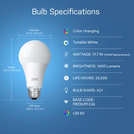 Feit Electric Smart Bulb, 100W Equivalent Color Changing And Tunable W