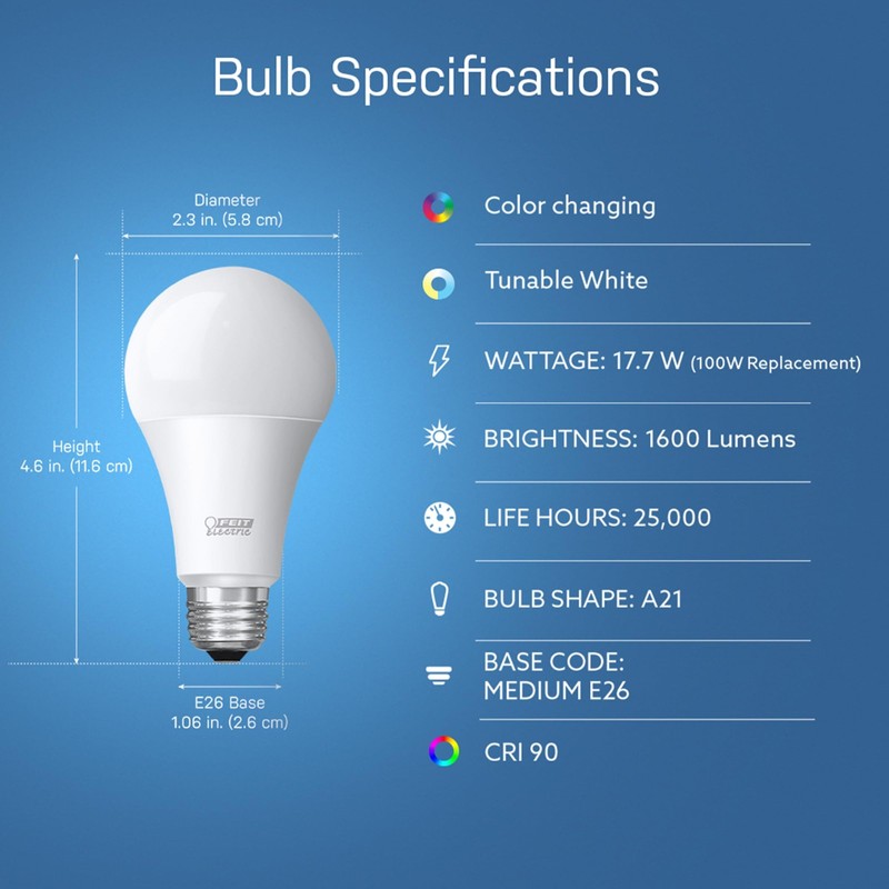 Feit Electric Smart Bulb, 100W Equivalent Color Changing And Tunable