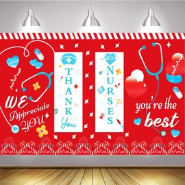 LOONELO Thank You Nurses Backdrop with 70.8"X43.3", Happy Nurses Week Banner for Nursing day Party, Appreciation Nurses Backdrop Sign for National Nursing Day Photo Booth Background Indoor Outdoor