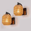 lobolighting Boho Rattan Wall Sconces Set of Two Hardwired Hand-Woven