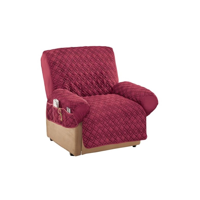 Collections Etc Diamond-Shape Quilted Stretch Recliner Cover with Storage Pockets