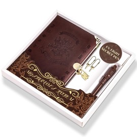 Yoment Secret Diary with Lock for Kids Girls Magical and Fun Lock Journal with Keys,Stickers, Invisible Ink Pen,Vintage Diary Journal for Writing Festival Birthday Gifts for Teens Boys, Brown